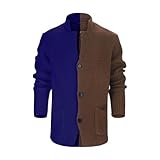 Generisch Chaqueta de punto para hombre con diseño de patchwork de moda con colores contrastantes, prácticos bolsillos, azul, L