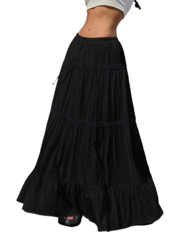 Women's Summer Solid Color Ruffle Hem Casual Skirt for Summer Going Out Outfits