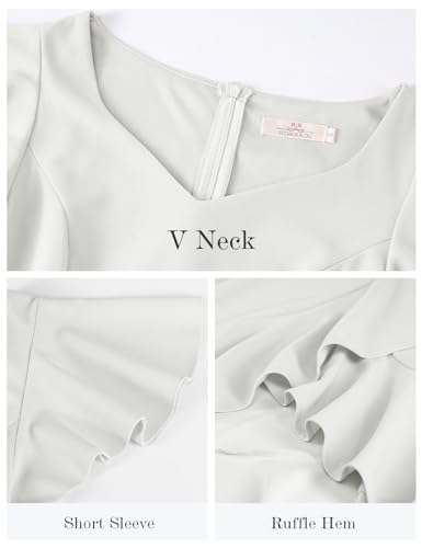 Image of HomRain V Neck Formal Wedding Guest Dresses for Women Ruffle Sleeves for Cocktail Graduation Modest Dress