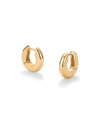 Image of PAVOI 14K Gold Plated Chunky Huggies Earrings for Women - 925 Sterling Silver Posts Small Gold Huggie Hoop Earrings - Ultra Thick Hoops Trendy Jewelry