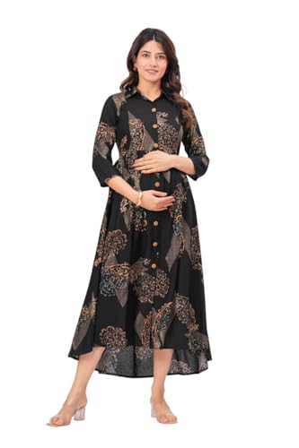 Image of Dhruvi Women's Rayon Anarkali Maternity Dress & Feeding Kurti with Zippers