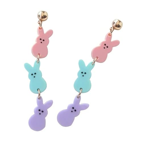 ハンドメイド マルチカラー アクリル ウサギ ダングルイヤリング レディース ガールズ イースター フェスティバル ジュエリー ファッション ステートメントイヤーウェア