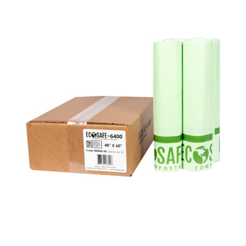 Image of EcoSafe-6400 HB4860-85 Certified Compostable Bag - 48x60 inch Green Bags for 64 Gallon Bin - Extra Strong Leak, Puncture and Tear Resistant Food Scraps Bin Liners, Pack of 60