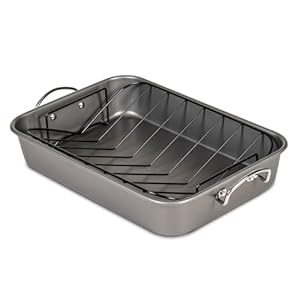 Glad Roasting Pan Nonstick 11×15 – Heavy Duty Metal Bakeware Dish with Rack – Large Oven Roaster Tray for Baking Turkey, Chicken, and Veggies