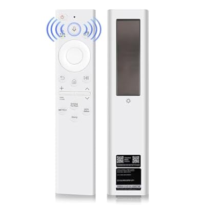for Samsung Frame TV Remote Replacement,BN59-01391A Solar Rechargeable Voice Remote Control Compatible with Samsung 2021-2023 Smart TVs Ultra HD 4K 8K Neo QLED Crystal UHD,4 Shortcut Buttons, White