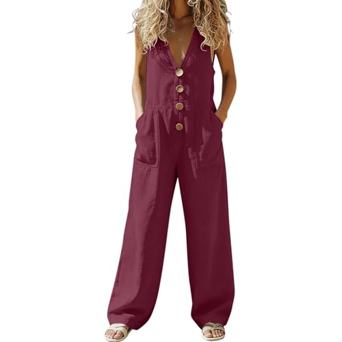 Overol casual de verano para mujer, mono informal suelto con piernas anchas