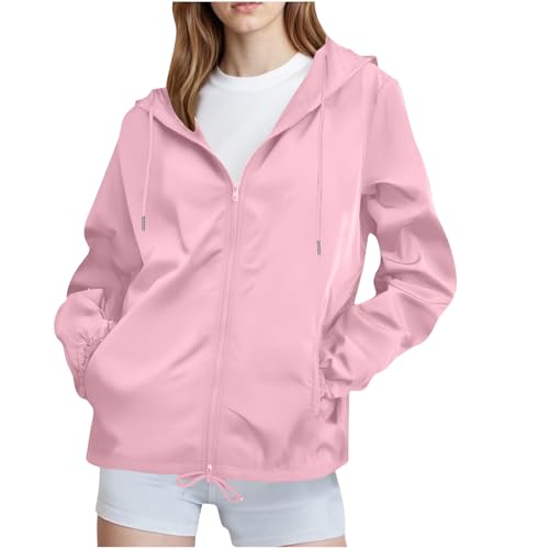 Rain Jacket Women Waterproof Windproof Lightweight Hooded Raincoat Full Zip Drawstring Outdoor Hiking Windbreaker