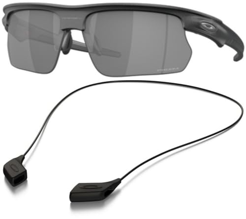 Oakley OO9400 Sunglasses Bundle: OO 9400 BISPHAERA 940002 Steel/Prizm Black Policarbonate Standard and Large Black leash Accessory kit2