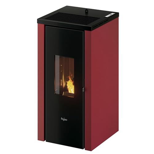 EIDER BIOMASA – Estufa de Pellets Pegaso 8 – 7,77 kW – Calienta hasta 150 m³ – Tolva 15 kg – Bajo Consumo 0,56–1,56 kg/h – Compacta 91x46x46 cm – Cristal Limpio – Clase A+ – Silenciosa