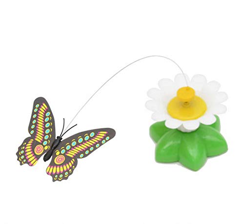 Tnkinuyi Mariposa de plástico Eléctrico Volando Alrededor de Flores Juguetes Divertidos Gato Juguete Eléctrico Gato de tomadura de Pelo Interactivo (Color Aleatorio) Cover