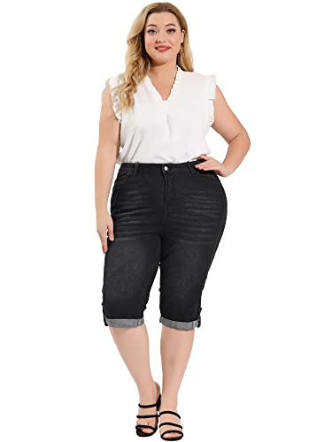 Agnes Orinda Capri Denim Jeans for Women's Plus Size Mid-Rise Fit Curvy Stretch Skinny Jean Capris with Pocket3
