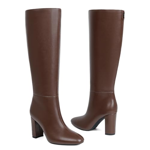 Image of Modatope Knee High Boots for Women Chunky Heel Rounded Toe Tall Boots | 2026 Fashion Winter Fall Boots for Women,Side Zipper PU Leather Long Dress Boots, Block Heel Tall Boots