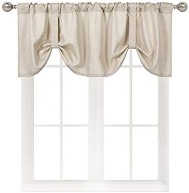 Home Queen Tie Up Curtain Valance Window Topper for Living Room, Adjustable Balloon Drape Valence, Set of 1, 18 Inched Long, Nature