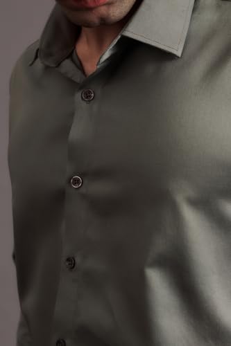 Image of BEYOURS Men's Full Sleeve Shirt Regular Fit Spread Collar 100% Cotton Satin Office & Formal.
