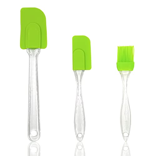 OnlyBP - Espátula o lengua de silicona antiadherente con pincel, utensilios de cocina, repostería y horneado. Set 3 piezas (Verde) Cover