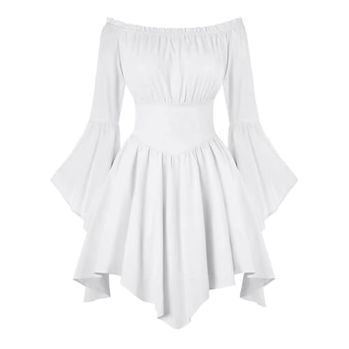 Piratenkostüm Damen Mittelalter Kleidung Gothic Corsett Swing Kleid Kurz Sexy Langarm Boho Piratin Strampler Minikleid Overall Partykleid Jumpsuit...