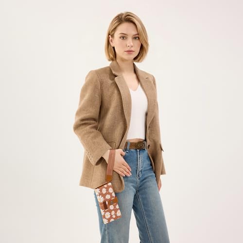 Image of Montana West X Wrangler Brown Wristlet Wallet for Women Daisy Floral Wallet Large Capacity Clutch Wallets with Smooth Zipper and ID Window