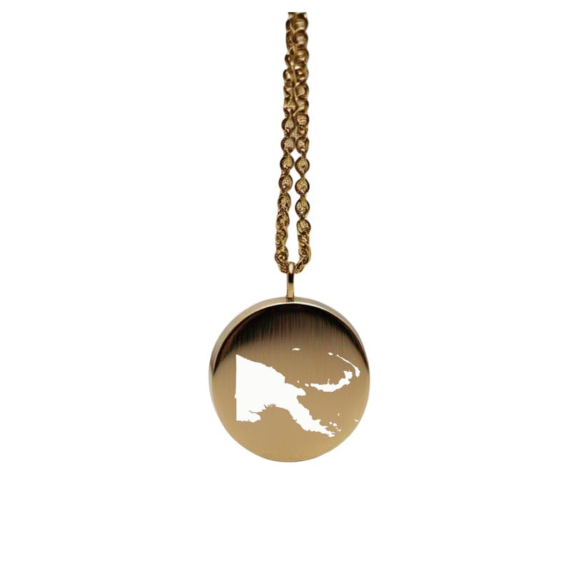 Pendentif carte de Papouasie-Nouvelle-Guinée en argent sterling plaqué or 14 carats, forme ronde de 24 mm et épaisseur de 1,5 mm, breloque Terre, bijou de voyage délicat | Aventure | LKB_MAP_369