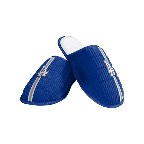 FOCO MLB Men's Officially Licensed Embroidered Primary Logo Game Day Team Color Baseball Sherpa Slides Slippers - Los Angeles Dodgers - Blue - (Small 7-8)