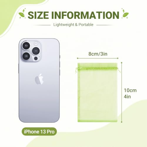 Image of FUNFERY 100PCS Apple Green Sheer Organza Bags 3x4 in, Goodie Bags Bulk | Small Mesh Gift Bag with Drawstring for Wedding Party Favor, Drawstring Pouch for Jewelry, Sachet Bags for Treat, Candy, Soap