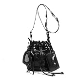 Women's Riveted Bucket Bag Satchel Purse, PU Leather Drawstring Hobo Crossbody Wallet, Gothic Punk Studded Shoulder Handbag (Black) -  OXYPLAY