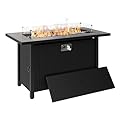 45 inch Outdoor Propane Fire Pit 50,000 BTU Gas Fire Pit Table with Lid, Glass Wind Guard, Waterproof Cover, Rectangle Gas Firepit Table for Garden/Patio, CSA Certification