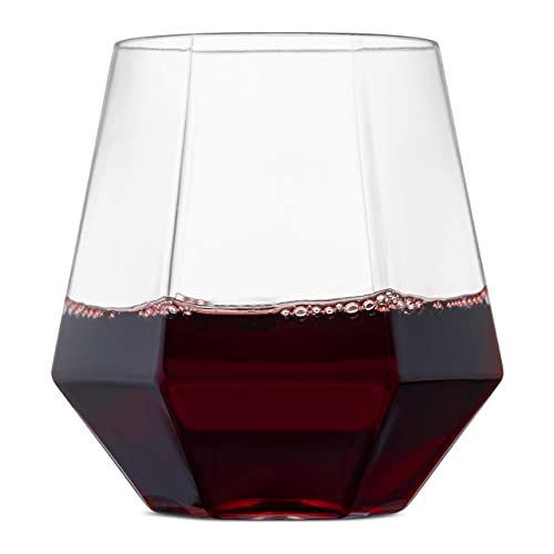 Munfix 32 Pack Diamond Shaped Plastic Stemless Wine Glasses Disposable 12 Oz Clear Plastic Wine Whiskey Cups Shatterproof Recyclable And Bpa-Free #TOP2