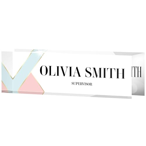Desk Name Plate Personalized, Custom Name Plates 2½/x8 Inches, Thick Crystal-Clear Acrylic, Gift Box, Office Desk Decor. USA Made by ACRYLUXE (Delicate)