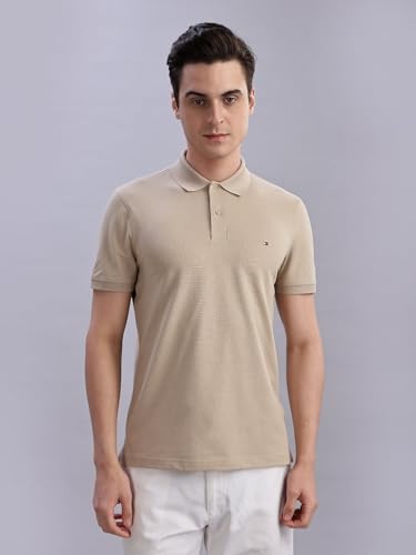 Image of Tommy Hilfiger Solid Regular Fit Cotton Polo T-Shirt