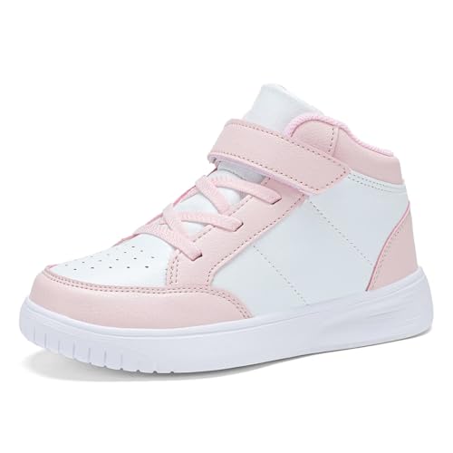 RTOUNT Baskets montantes pour enfants, garçons - Baskets de tennis pour filles - Chaussures de course à pied à sangle réglable, rose, 25 EU