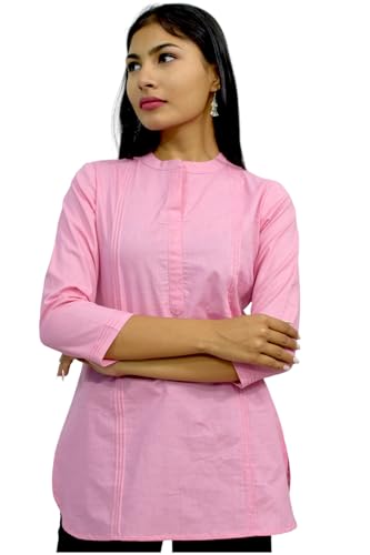 Image of JAIPUR HAND BLOCK Women's Pintuck Plain Short Cotton Kurti|Top STYLE-S91