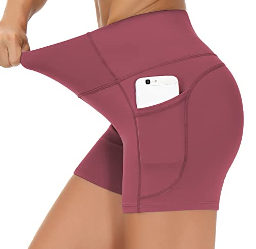 Image of THE GYM PEOPLE High Waist Yoga Shorts for Women's Tummy Control Fitness Athletic Workout Running Shorts with Deep Pockets