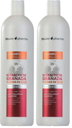 Thader Th Pharma Champú con Extracto de Granada y Bayas de Goji para todo tipo de cabellos, 1000 ml (Paquete de 2)