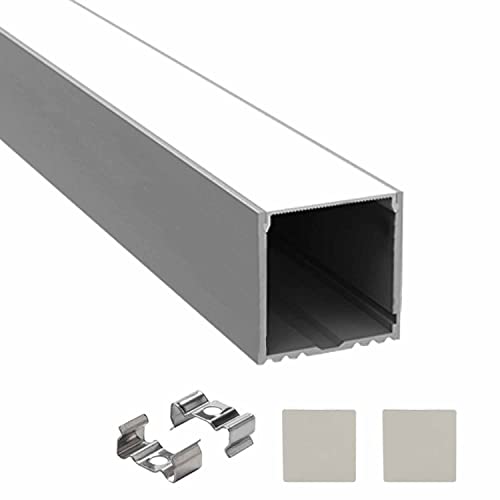 Image of (35x35mm LED Strip Light 1Meter Aluminium Rectangular Surface Profile Light Channels with Diffused Cover, End Caps and Mounting Clips Without LED Straight Linear - Pack of 1