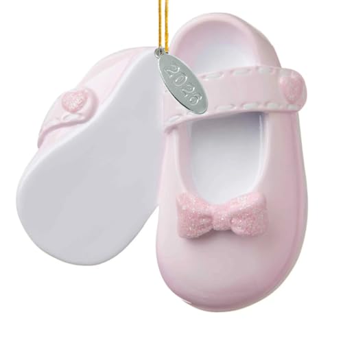 Image of Baby Girl Shoe Ornament, Pink Baby Girl Booties for Babys First Christmas Ornament Pink - Can Be Personalized at Home - Comes in a Gift Box