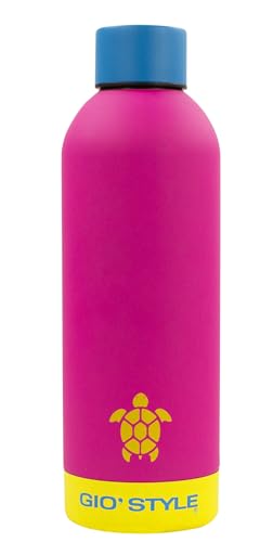 Le borracce sono realizzate in acciaio inossidabile, un materiale resistente, sicuro e privo di BPA. Le borracce hanno una forma cilindrica, con una capacità di 500 ml, e sono disponibili in diversi colori vivaci e allegri, fucsia, giallo, verde e blu.