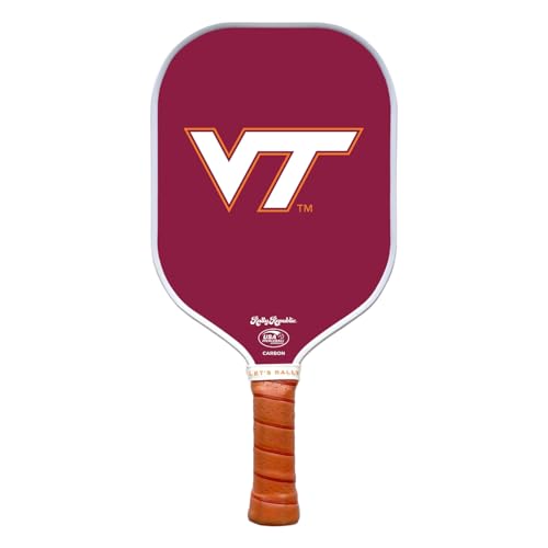 Rally Republic Raquete de Pickleball Collegiate oficialmente licenciada – Raquete aprovada pela Associação de Pickleball dos EUA – Núcleo de favo de mel leve, exterior de fibra de vidro, aderência de couro premium para conforto