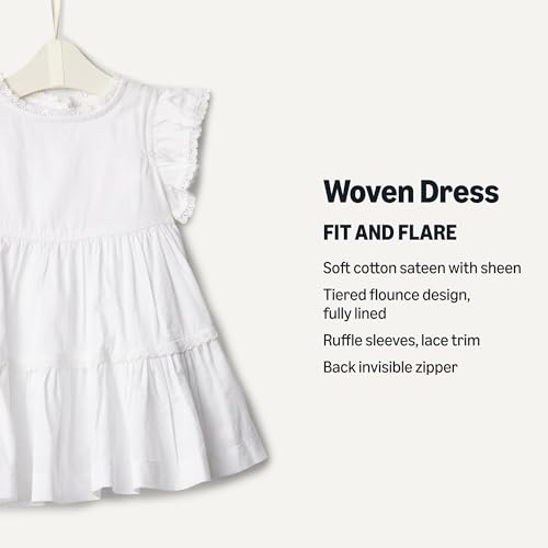 Amazon Essentials x Sofia Grainge Baby Girls' Tiered Flounce Dress, Soft Cotton Sateen, Ruffle Sleeves with Lace Trim, White, 24 Months - image 3