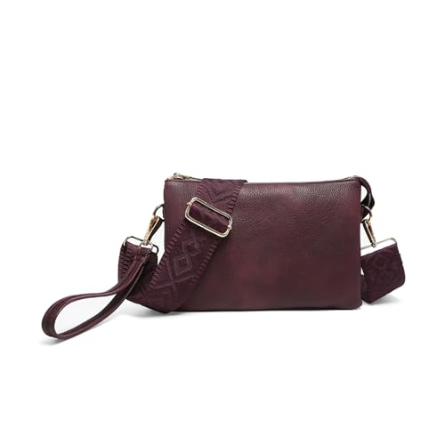 JEN & CO. Izzy Vegan Leather Crossbody Bags Clutch Purses Wristlet Wallet Shoulder Handbag with Guitar Strap for Women