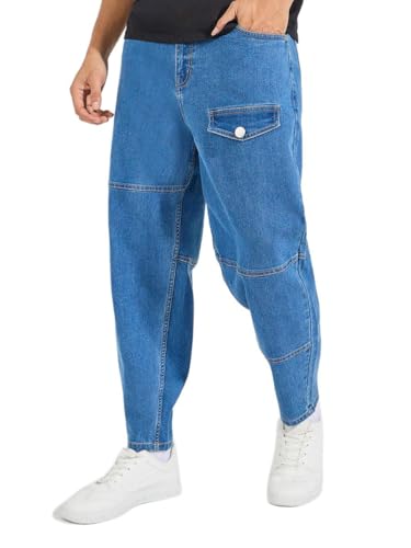 Image of Styli Men Solid Balloon Fit Jeans | Stretchable & Comfort, Mid-Rise Casual Denim Pants for Everyday Wear |Machine Washable