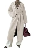 chouyatou Women's Winter Open Front Belted Wool Coat Casual Loose Hooded Midi Long Winter Pea Coat (Small, Beige Apricot)