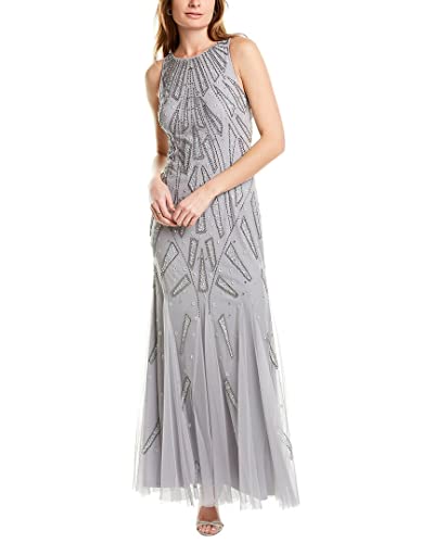 Image of Adrianna Papell Women's Beaded Halter Gown, Silver Mist, 6
