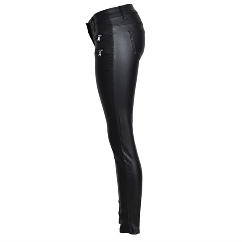 Dninmim Pantaloni sottili con cerniera sexy da donna primavera autunno nero skinny pantaloni in pelle PU
