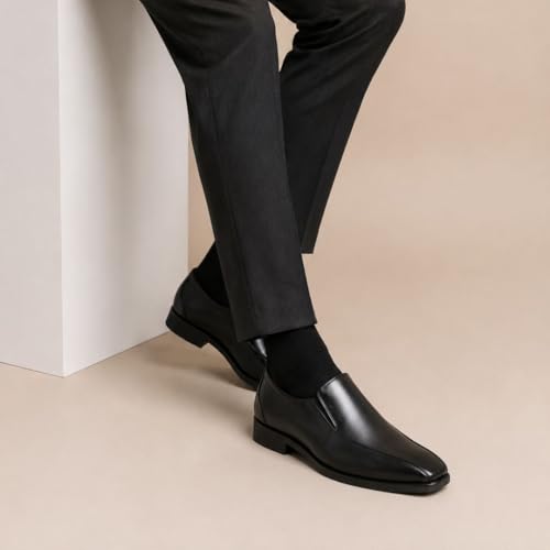 Image of Chardonnay Men's Black Leather Slip On Formal Shoes | Comfortable Loafers for Office, Business