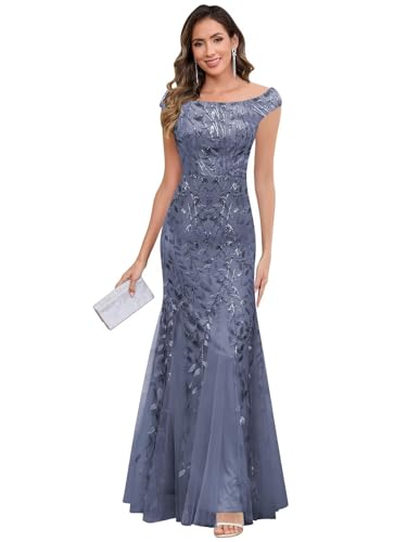 Long Mother of The Bride Dresses for Women Sequin Mermaid Off Shoulder Evening Gowns