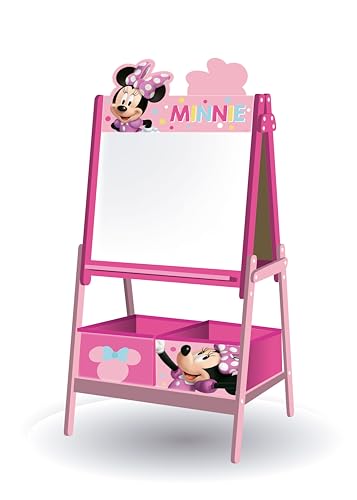 ARDITEX - Tableau pour enfants de Disney Minnie Mouse avec double surface pour craie et feutre et 2 bacs en tissu pour le rangement - 54x45x117cm - Bacs de...