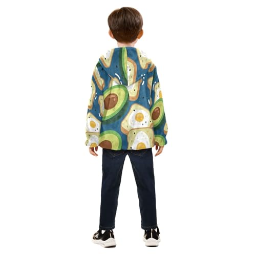 Avocado Toast Pattern Print Toddler Fleece Jacket Girl Boys Hooded Fleece Jacket Coat Warm Outwear Zip-up 3-10T4