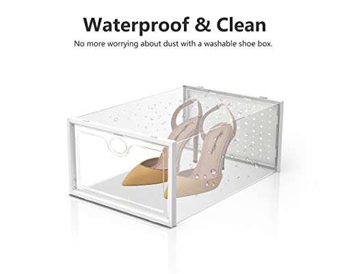 Pinkpum Shoe Ogranizer For Closet, 12 Pack Shoe Storage Boxes Clear Plastic Stackable Shoe Box, Shoe Containers Storage With Lids, Sneaker Container Bin Holder, Clear White #TOP2