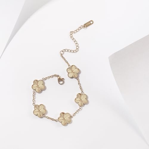 18K Gold Plated Double Sided Clover Bracelet for Women - Lucky Flower Link Bracelets Trendy Jewelry Gifts for Women,Wife, Girlfriend, Mom, Sister, Bestie, Grandma4