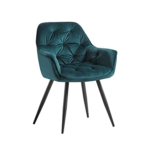 AINPECCA Dining chairs with Velvet Thick Padded Upholstered Kitchen Tub Chair Armchair with Backrest Metal Legs Living room Reception Leisure Chairs for Bedroom Lounge Office(Teal,1)